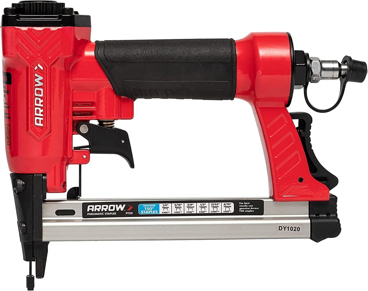 PT50 Oil-Free Pneumatic Staple Gun, Professional Heavy-Duty Stapler for Wood, Upholstery, Carpet, Wire Fencing, Fits 1/4”, 5/16”, 3/8", 1/2", 9/16” Staples , Red